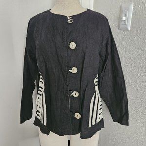 VTG MY TRIBE Button Down Jacket Cardigan Women Black Linen S-M EUC